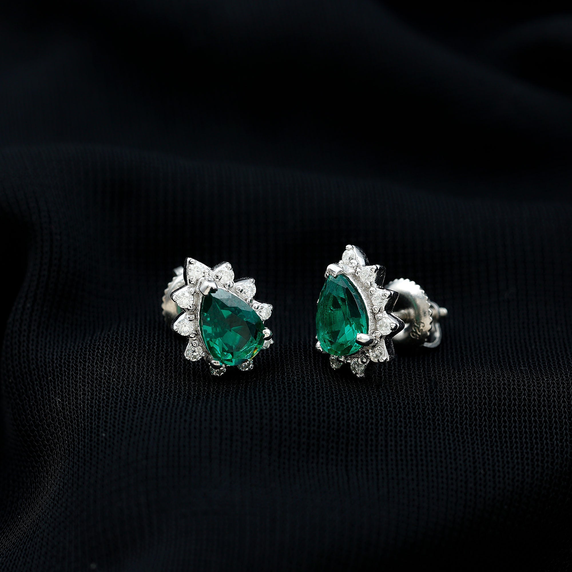 Certificate 1.4 Carat Lab Emerald Stud Earrings with Moissanite Halo