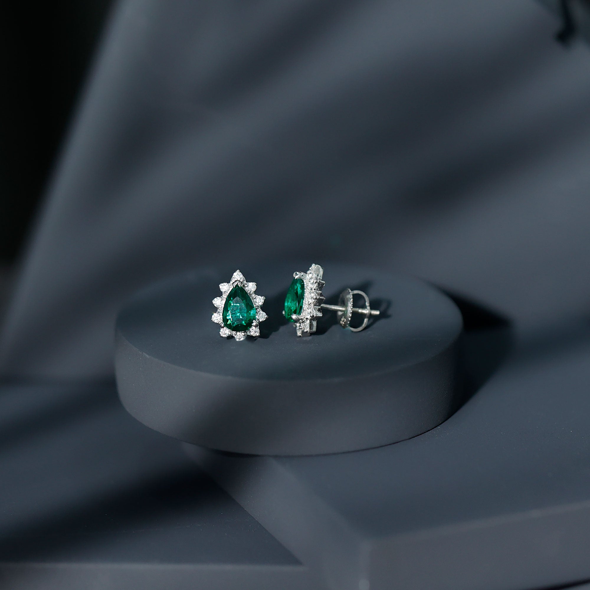Certificate 1.4 Carat Lab Emerald Stud Earrings with Moissanite Halo