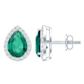 Sterling Silver 1.4 Carat Lab Grown Emerald Teardrop Earrings with Halo