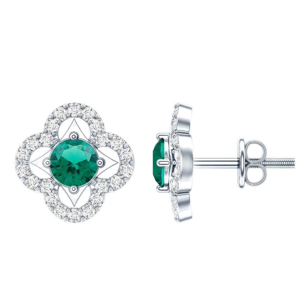 Certified Lab Created Emerald Flower Earrings with Moissanite
