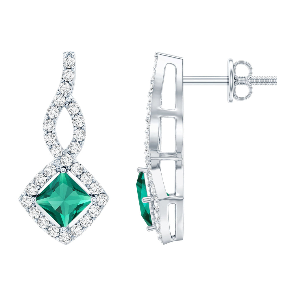Sterling Silver 0.7 Carat Lab Grown Emerald Drop Earrings with Moissanite