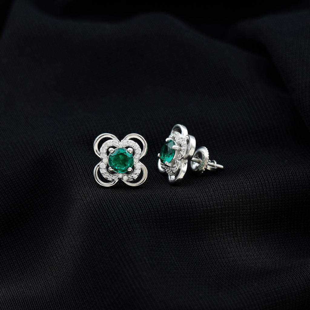 1 Carat Lab Grown Emerald Flower Earrings with Certificate