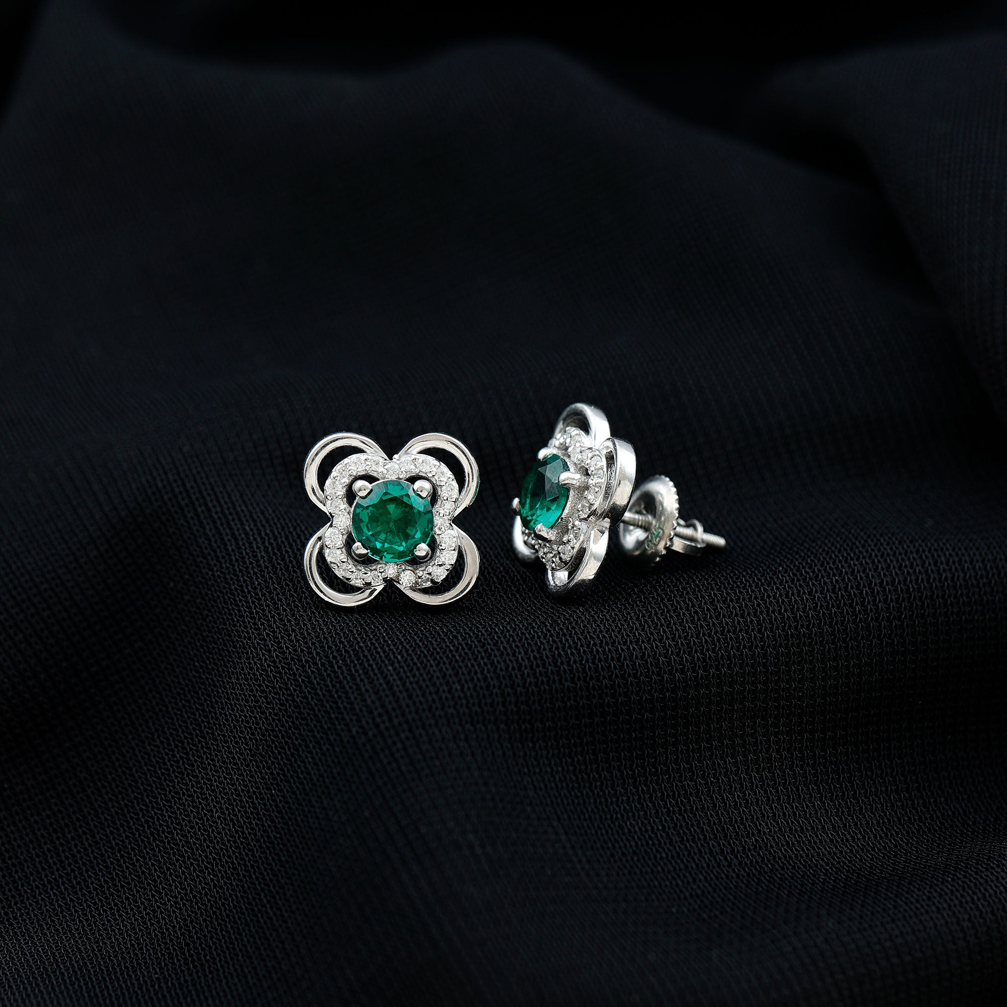 1 Carat Lab Grown Emerald Flower Earrings with Certificate