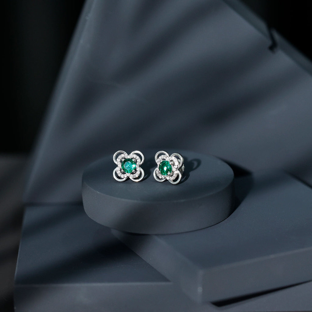 1 Carat Lab Grown Emerald Flower Earrings with Certificate