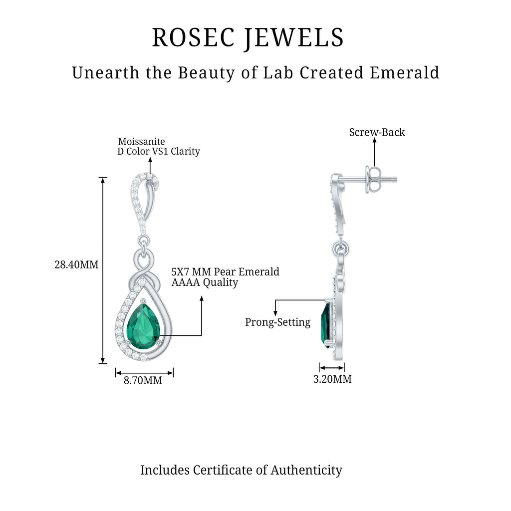 Designer 1.4 Carat Lab Grown Emerald Drop Earrings with Moissanite