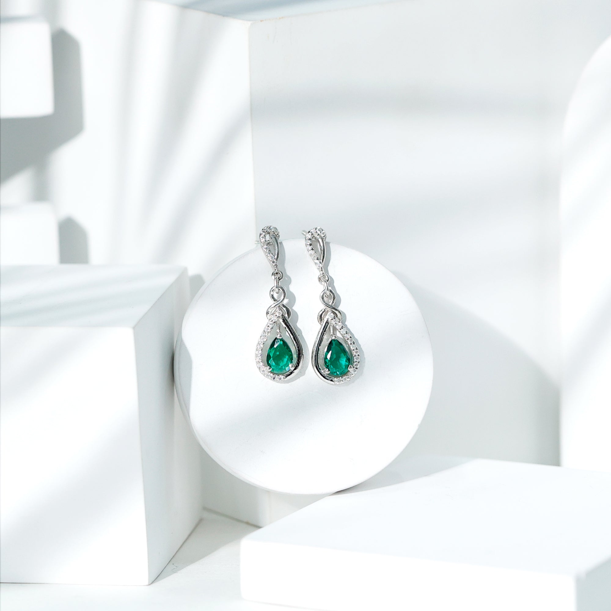 Designer 1.4 Carat Lab Grown Emerald Drop Earrings with Moissanite