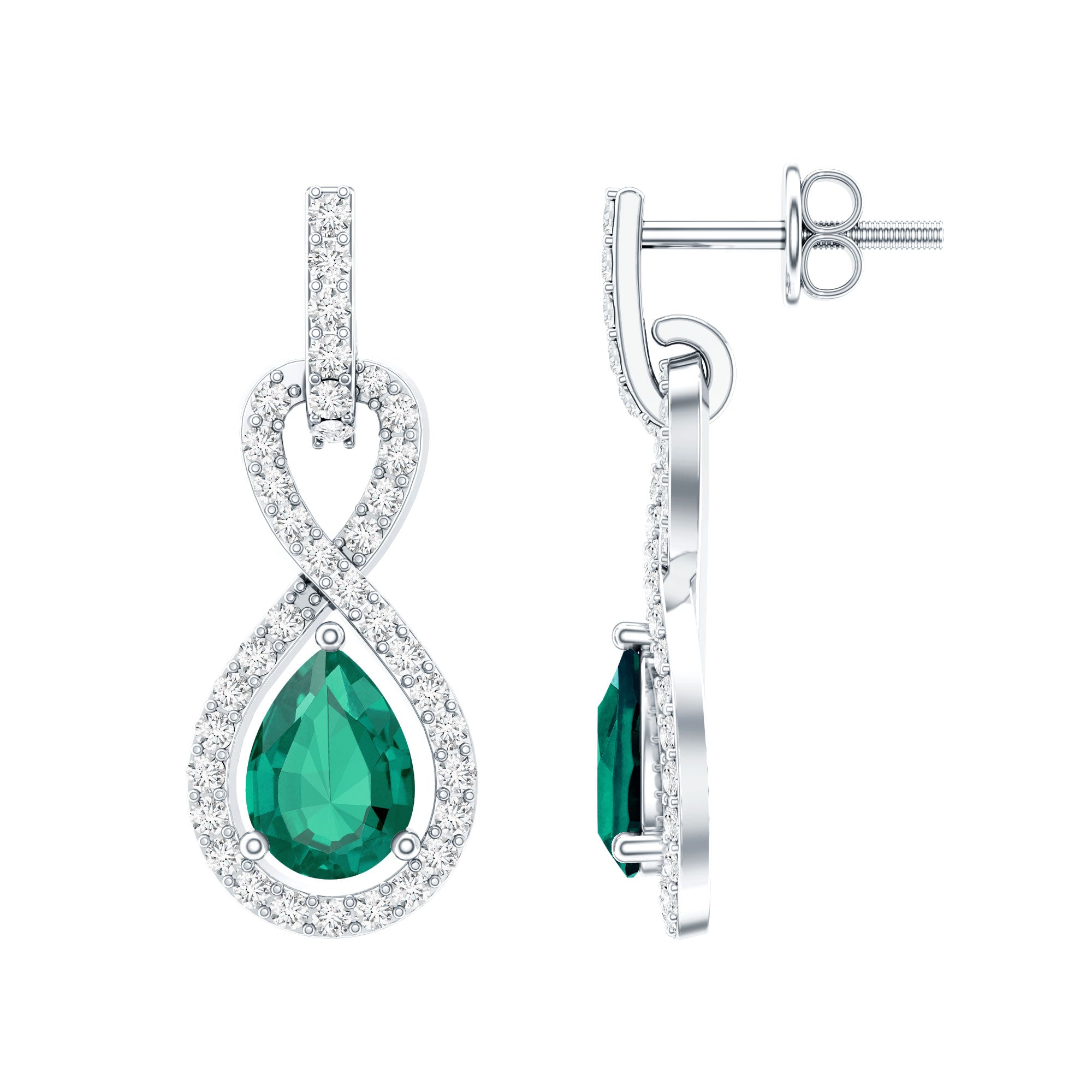Womens 1.4 Carat Lab Grown Emerald Infinity Drop Earrings with Certificate