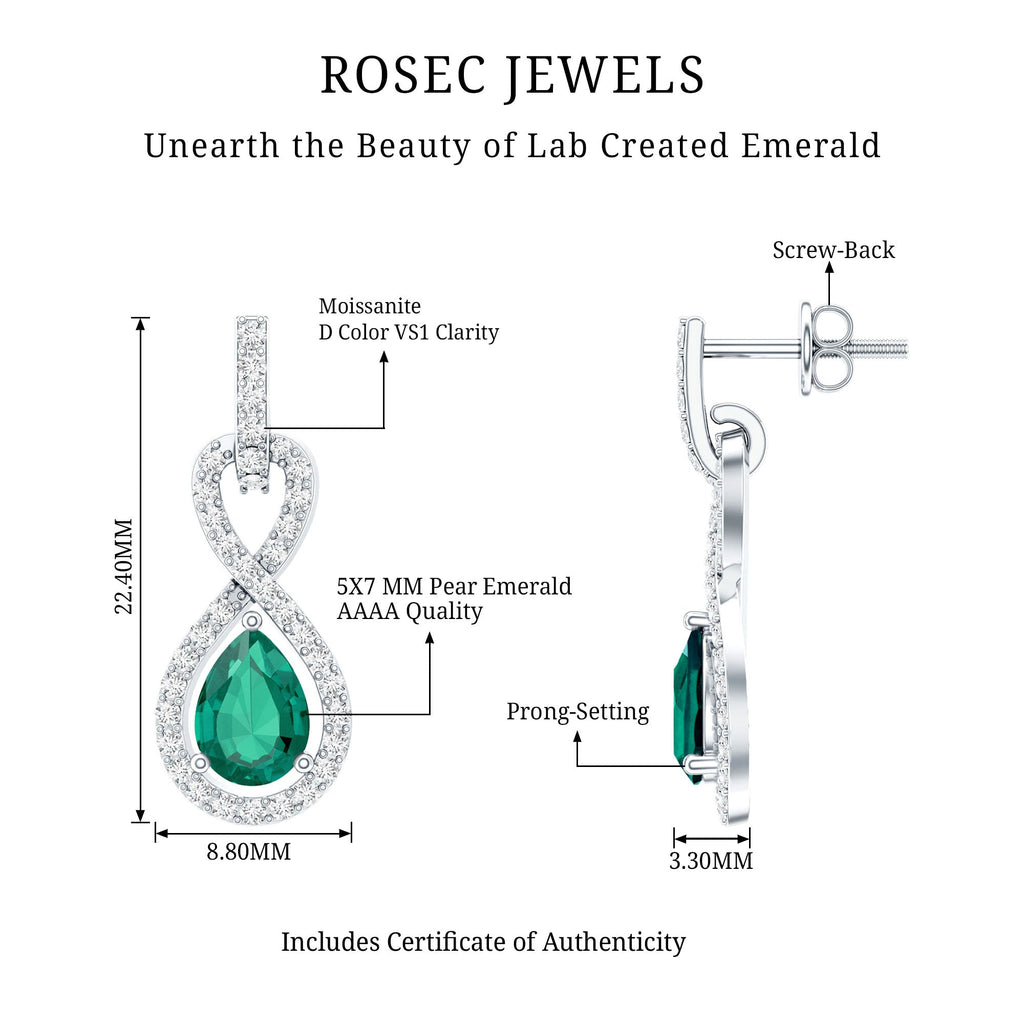 Womens 1.4 Carat Lab Grown Emerald Infinity Drop Earrings with Certificate