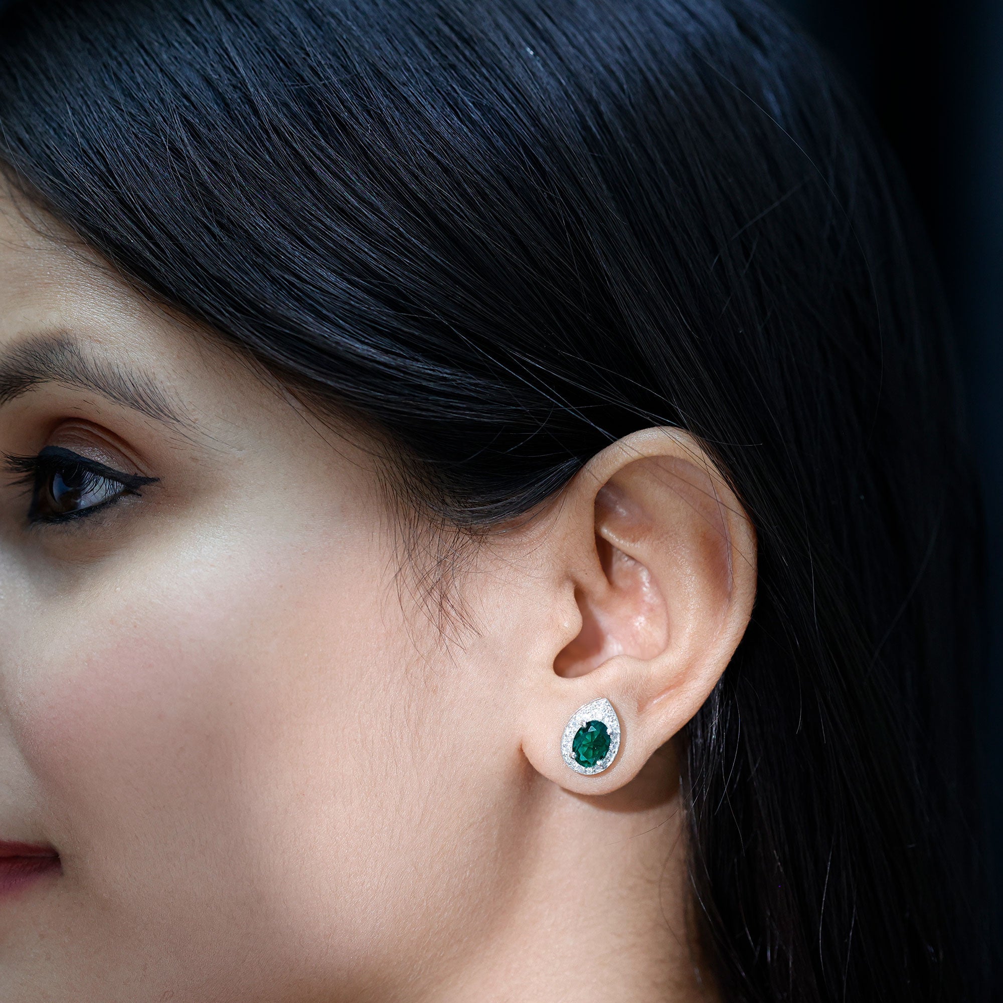 2.5 Carat Lab Grown Emerald Teardrop Stud Earrings with Moissanite Halo