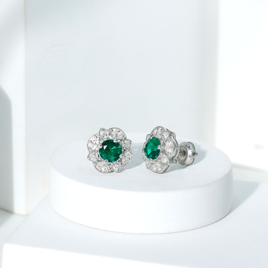 1.6 Carat Lab Emerald Vintage Stud Earrings in Sterling Silver