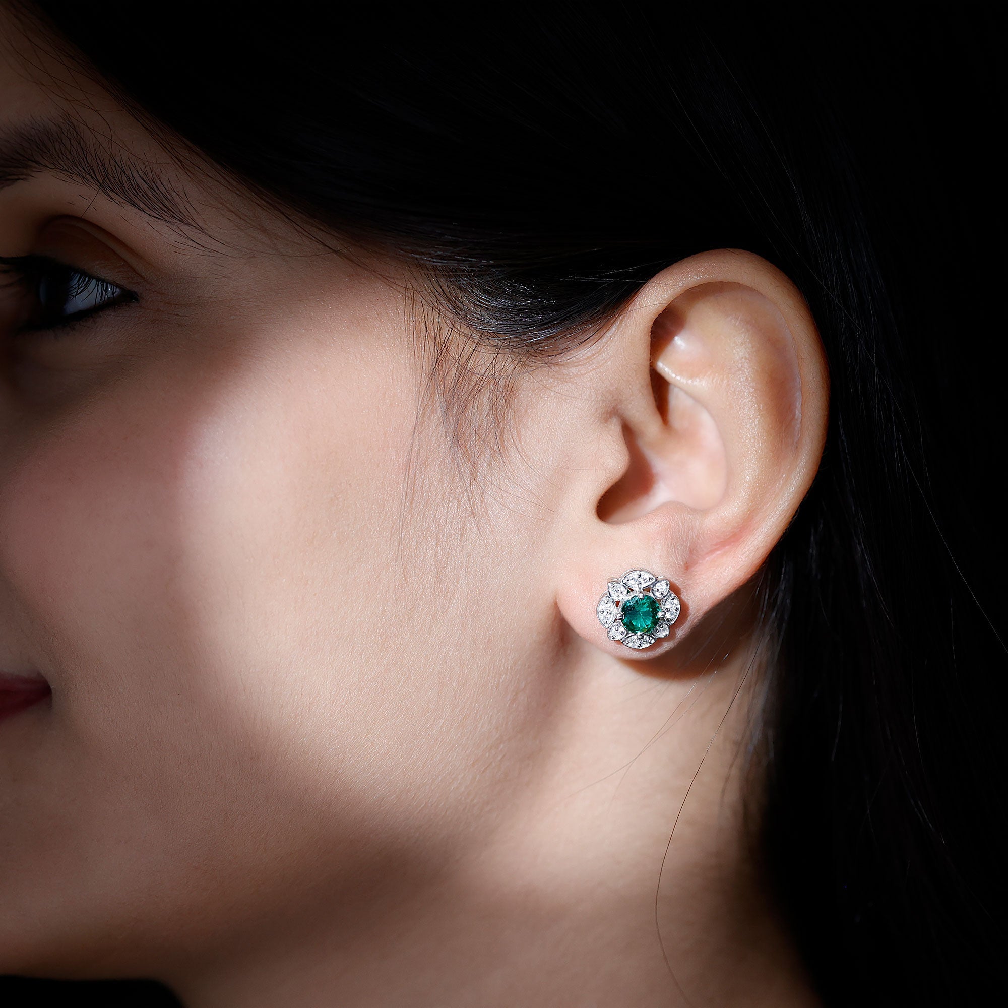 1.6 Carat Lab Emerald Vintage Stud Earrings in Sterling Silver