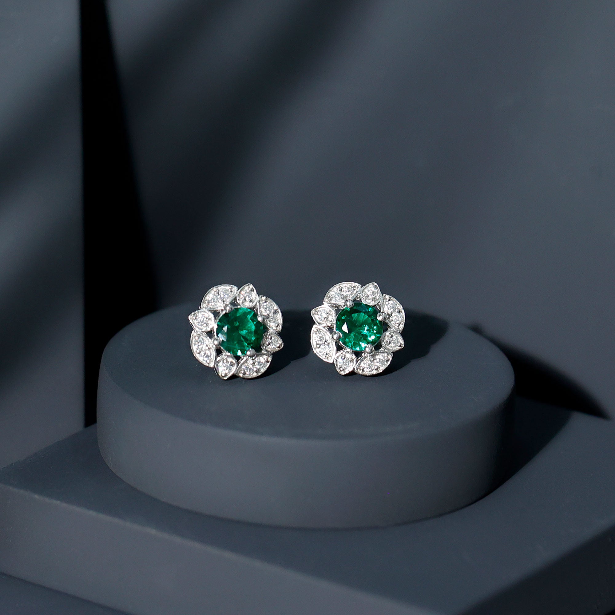 1.6 Carat Lab Emerald Vintage Stud Earrings in Sterling Silver