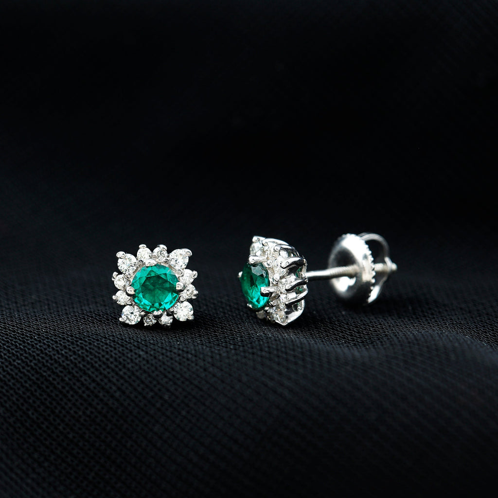 Half Carat Lab Grown Emerald Stud Earrings with Certificate
