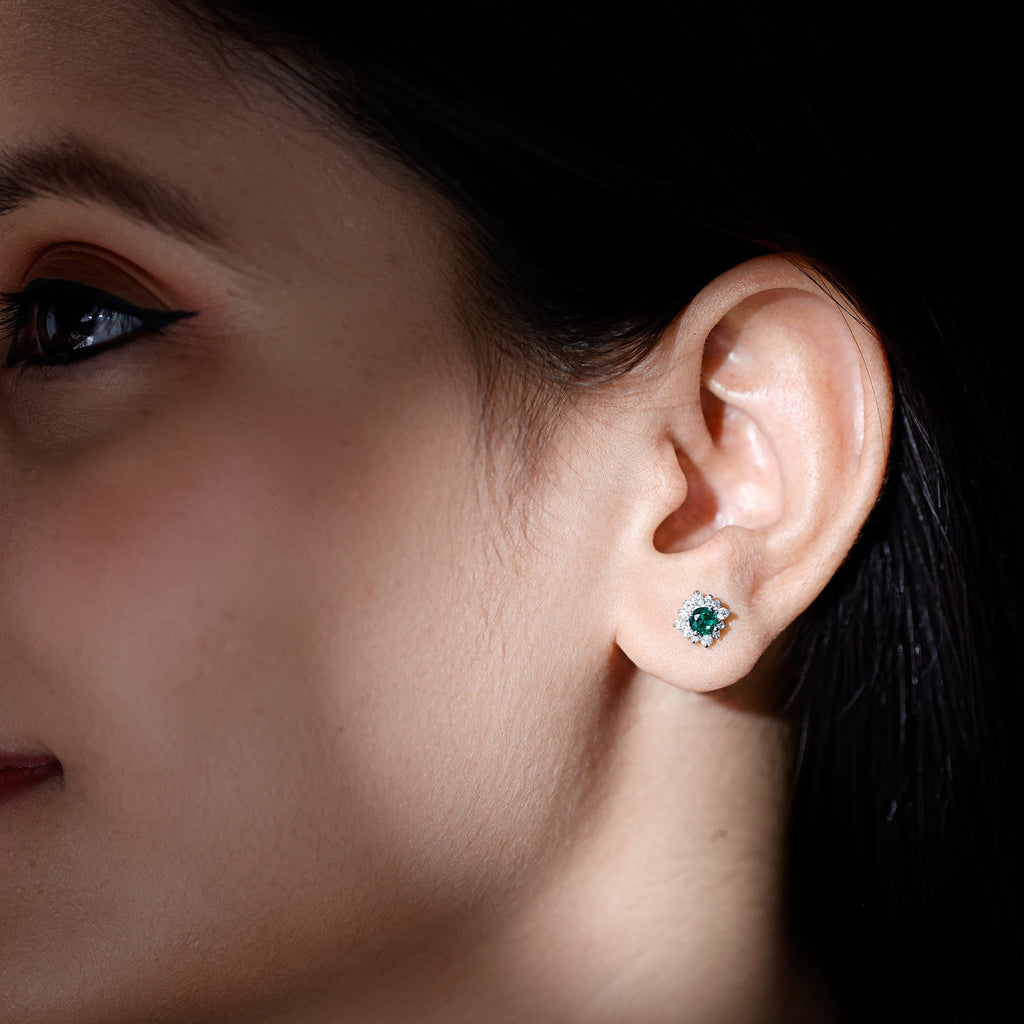 Half Carat Lab Grown Emerald Stud Earrings with Certificate