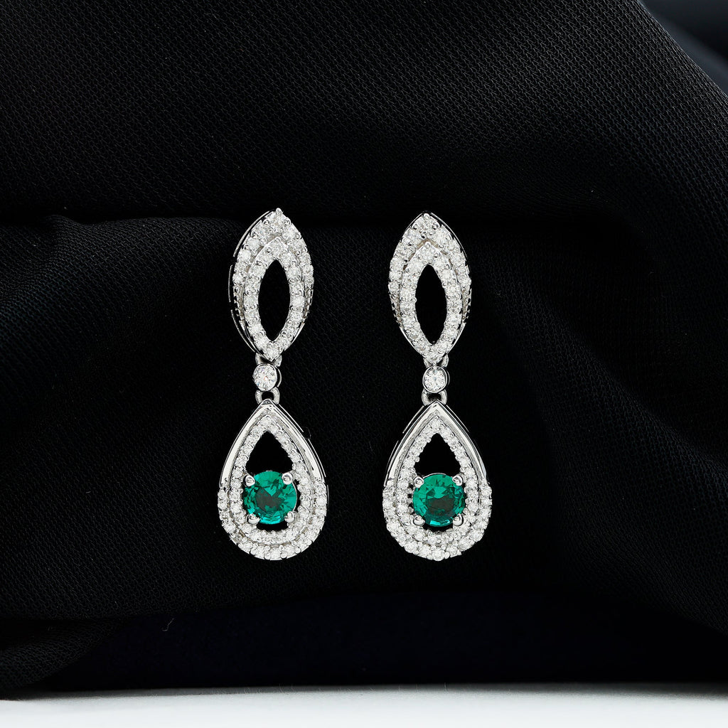 Sterling Silver 1.6 Carat Lab Grown Emerald Teardrop Earrings for Women
