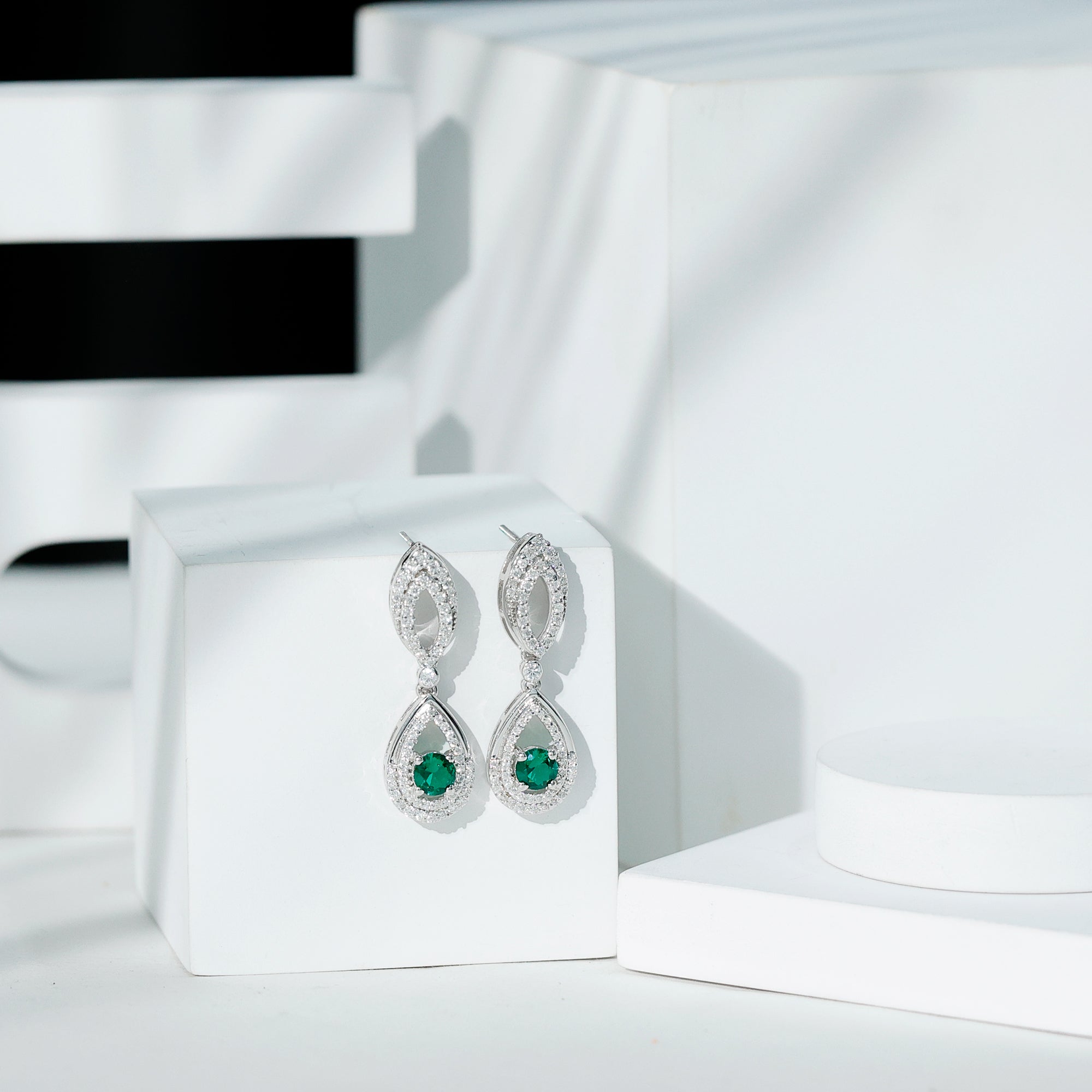 Sterling Silver 1.6 Carat Lab Grown Emerald Teardrop Earrings for Women
