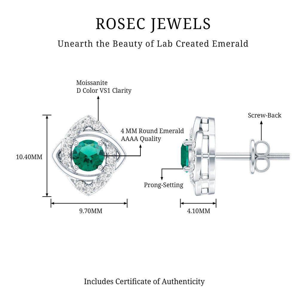 Certified Half Carat Lab Grown Emerald Stud Earrings with Moissanite