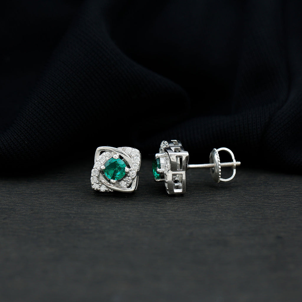 Certified Half Carat Lab Grown Emerald Stud Earrings with Moissanite