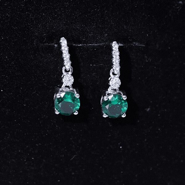 Sterling Silver 1.6 Carat Lab Grown Emerald Drop Earrings with Moissanite