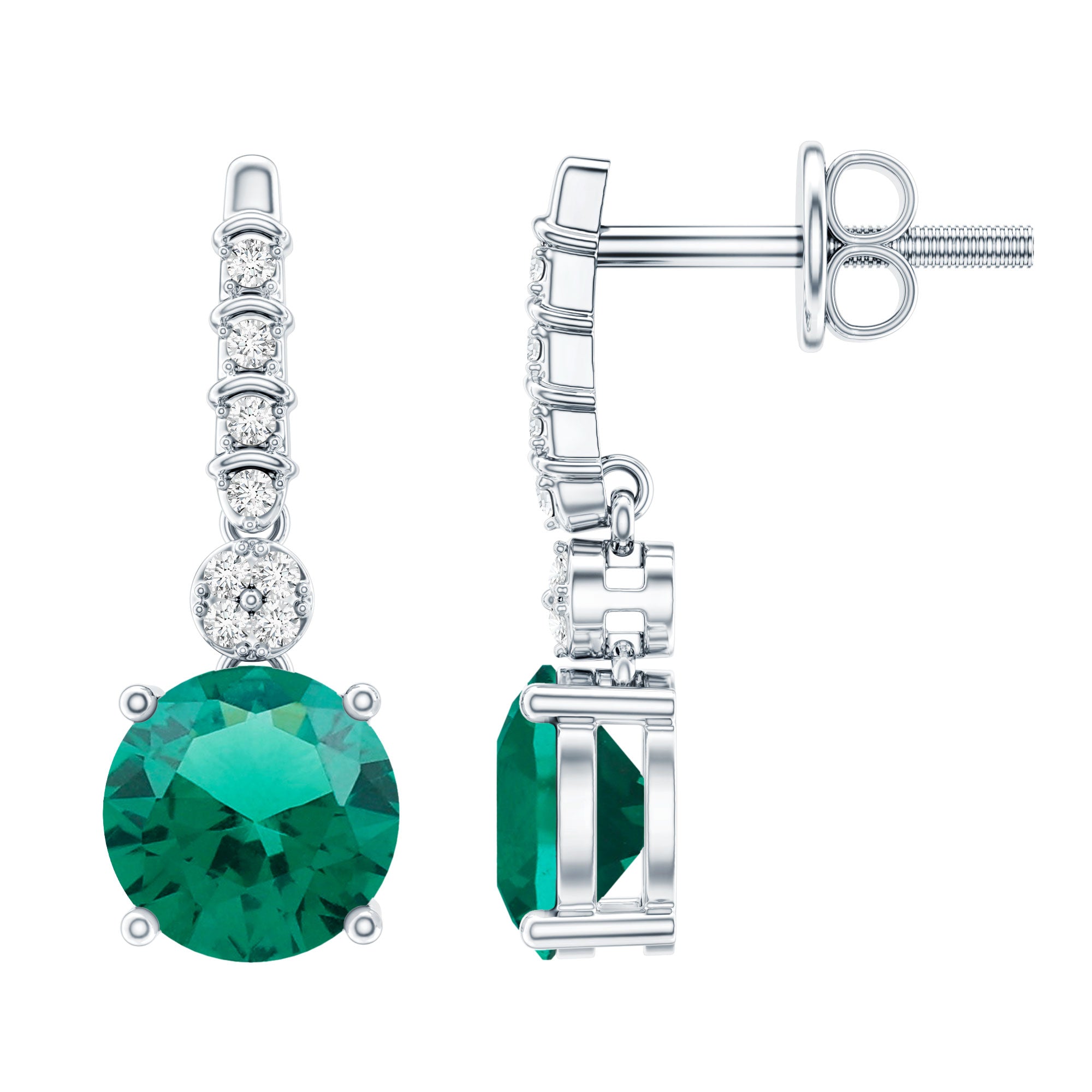 Sterling Silver 1.6 Carat Lab Grown Emerald Drop Earrings with Moissanite