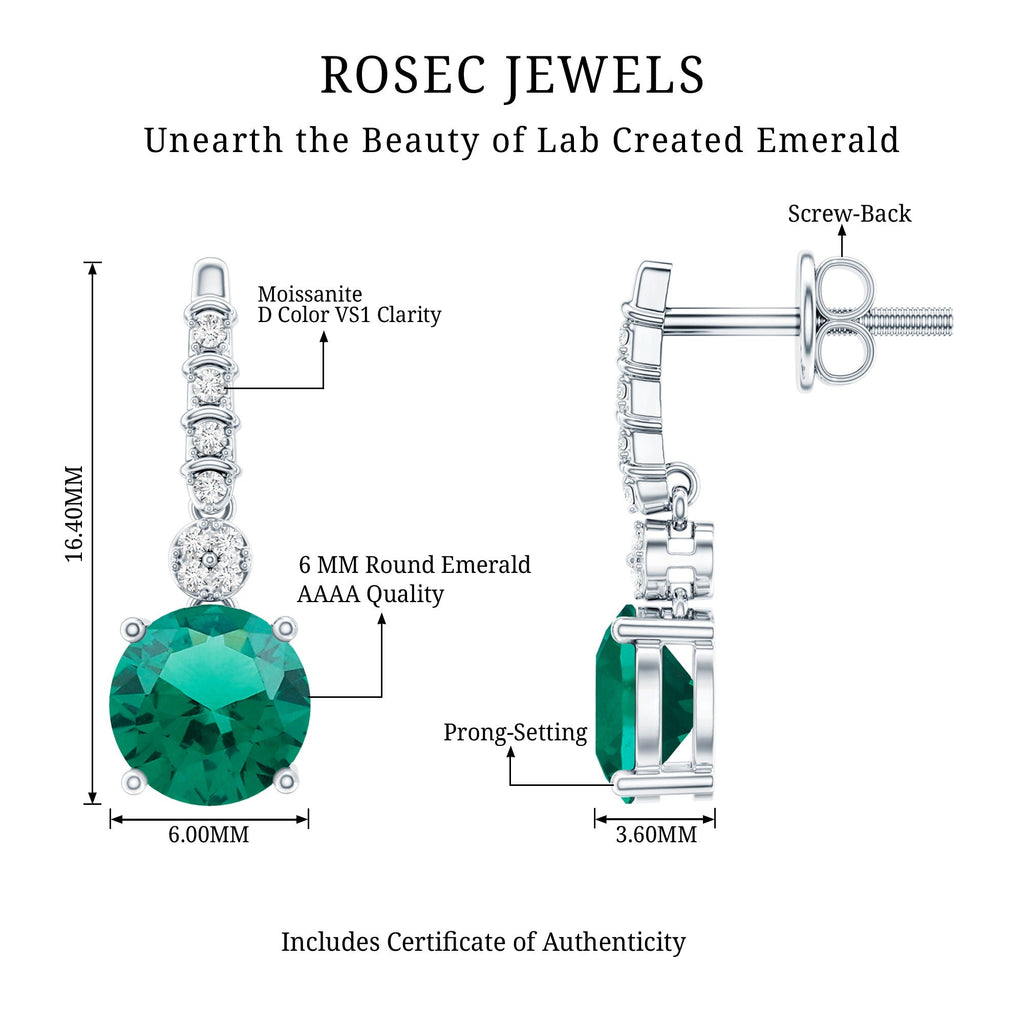 Sterling Silver 1.6 Carat Lab Grown Emerald Drop Earrings with Moissanite
