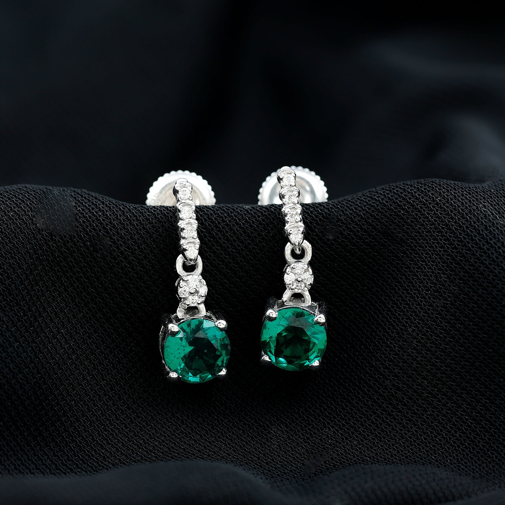 Sterling Silver 1.6 Carat Lab Grown Emerald Drop Earrings with Moissanite