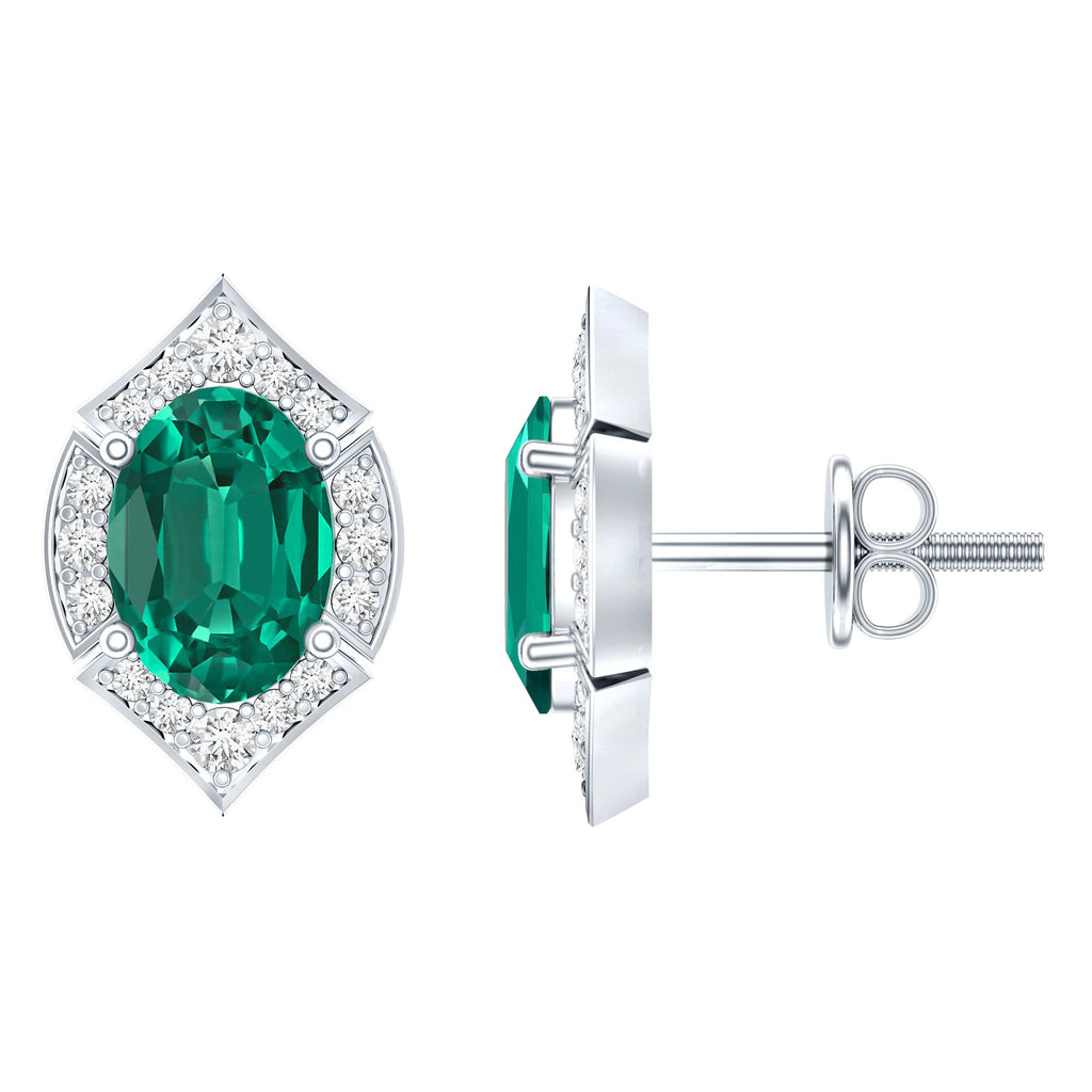 Certified 1.7 Carat Lab Grown Emerald Vintage Stud Earrings with Moissanite