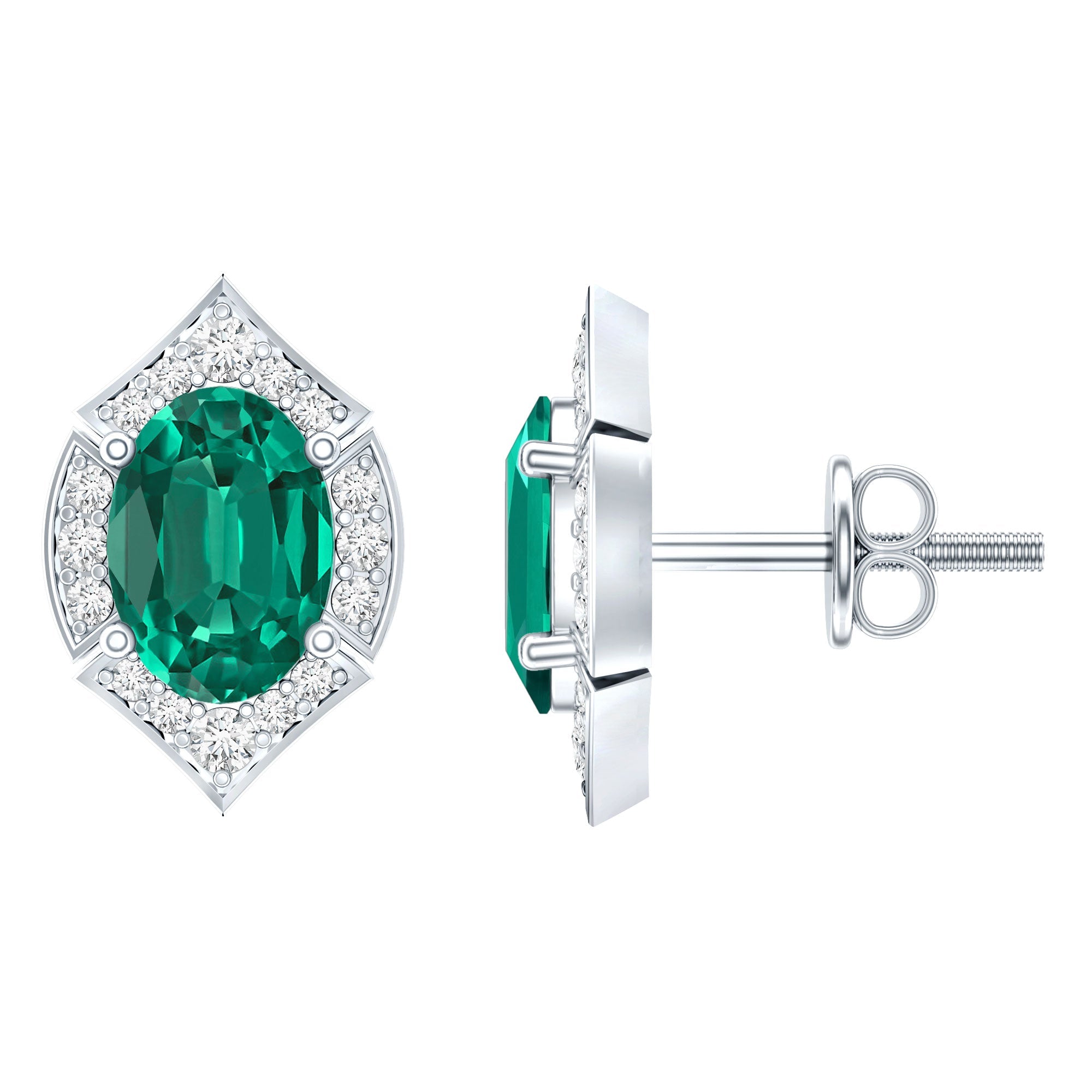 Certified 1.7 Carat Lab Grown Emerald Vintage Stud Earrings with Moissanite