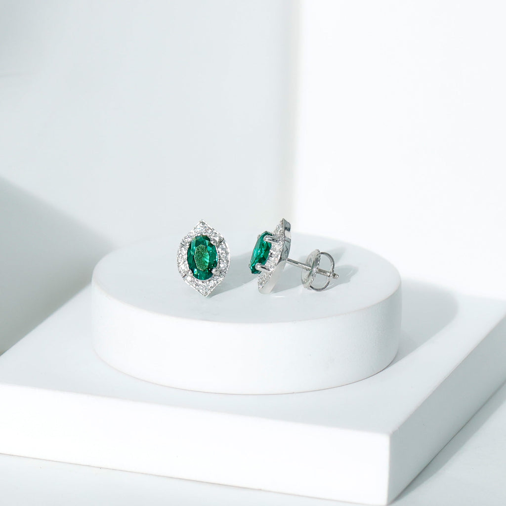 Certified 1.7 Carat Lab Grown Emerald Vintage Stud Earrings with Moissanite