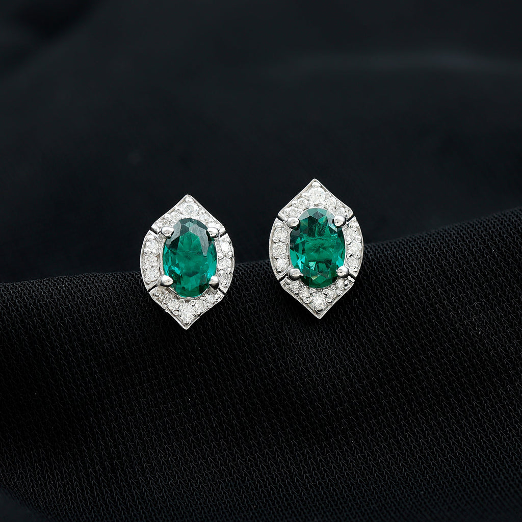 Certified 1.7 Carat Lab Grown Emerald Vintage Stud Earrings with Moissanite
