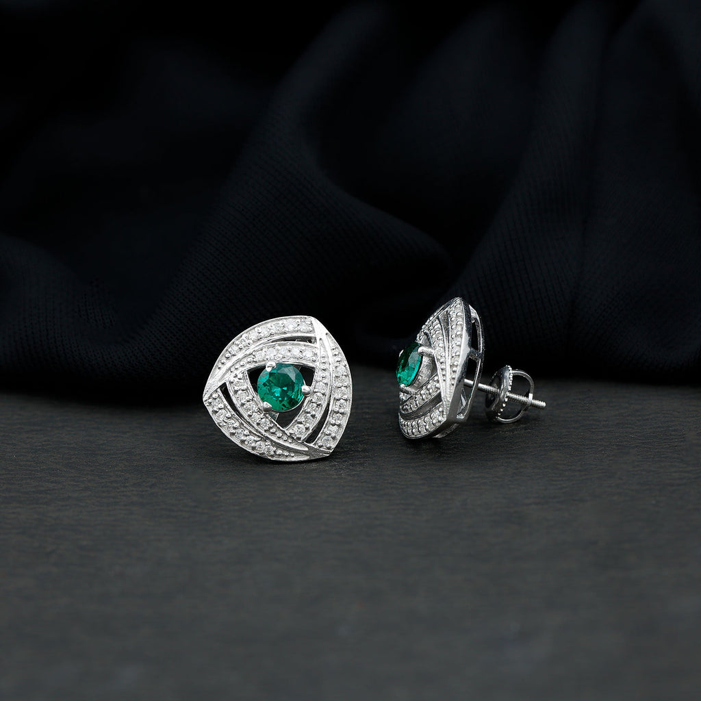 1 Carat Lab Grown Emerald Triangle Stud Earrings in Sterling Silver
