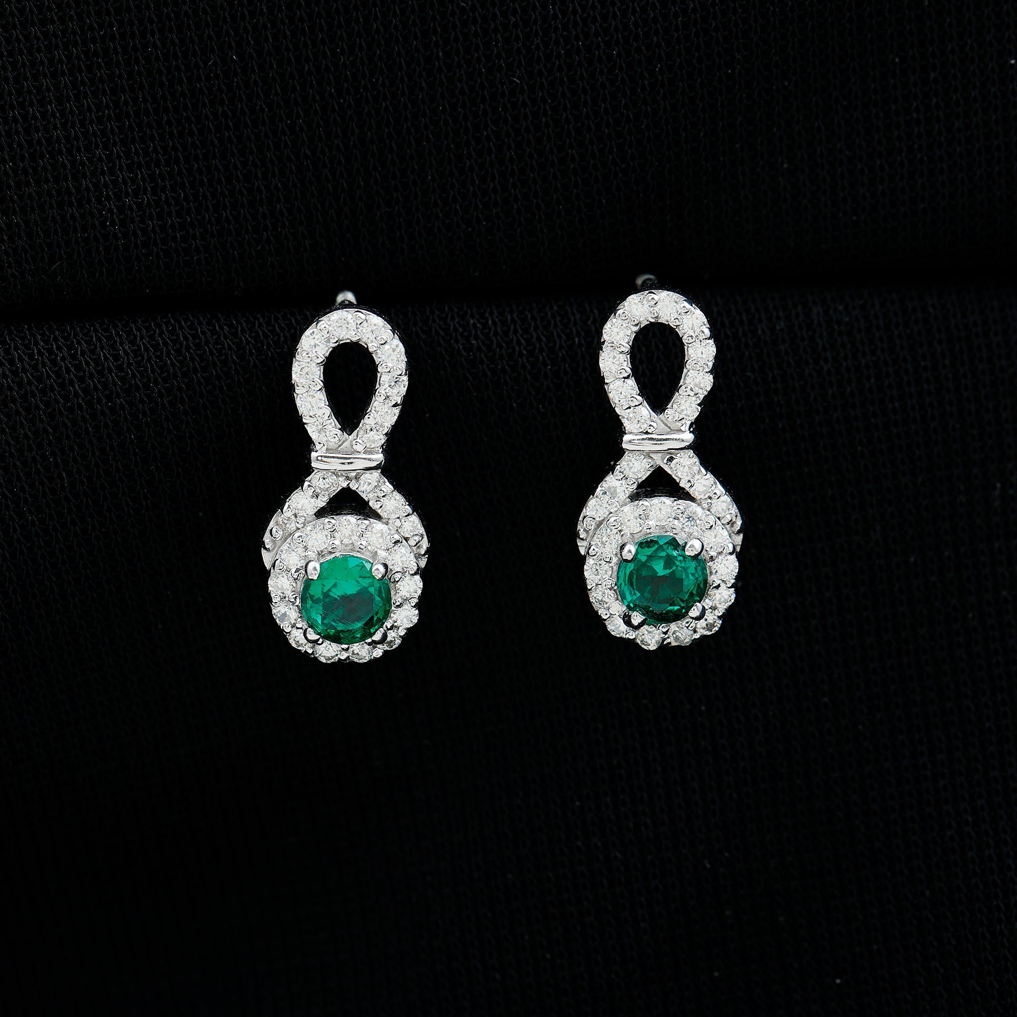 Half Carat Lab Grown Emerald Infinity Stud Earrings with Moissanite