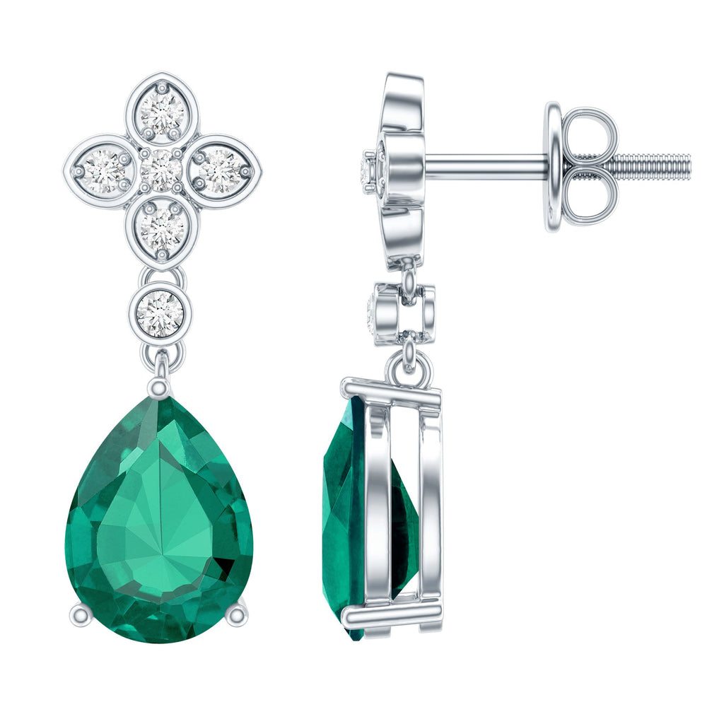 Sterling Silver 2 Carat Lab Grown Emerald Drop Earrings with Moissanite