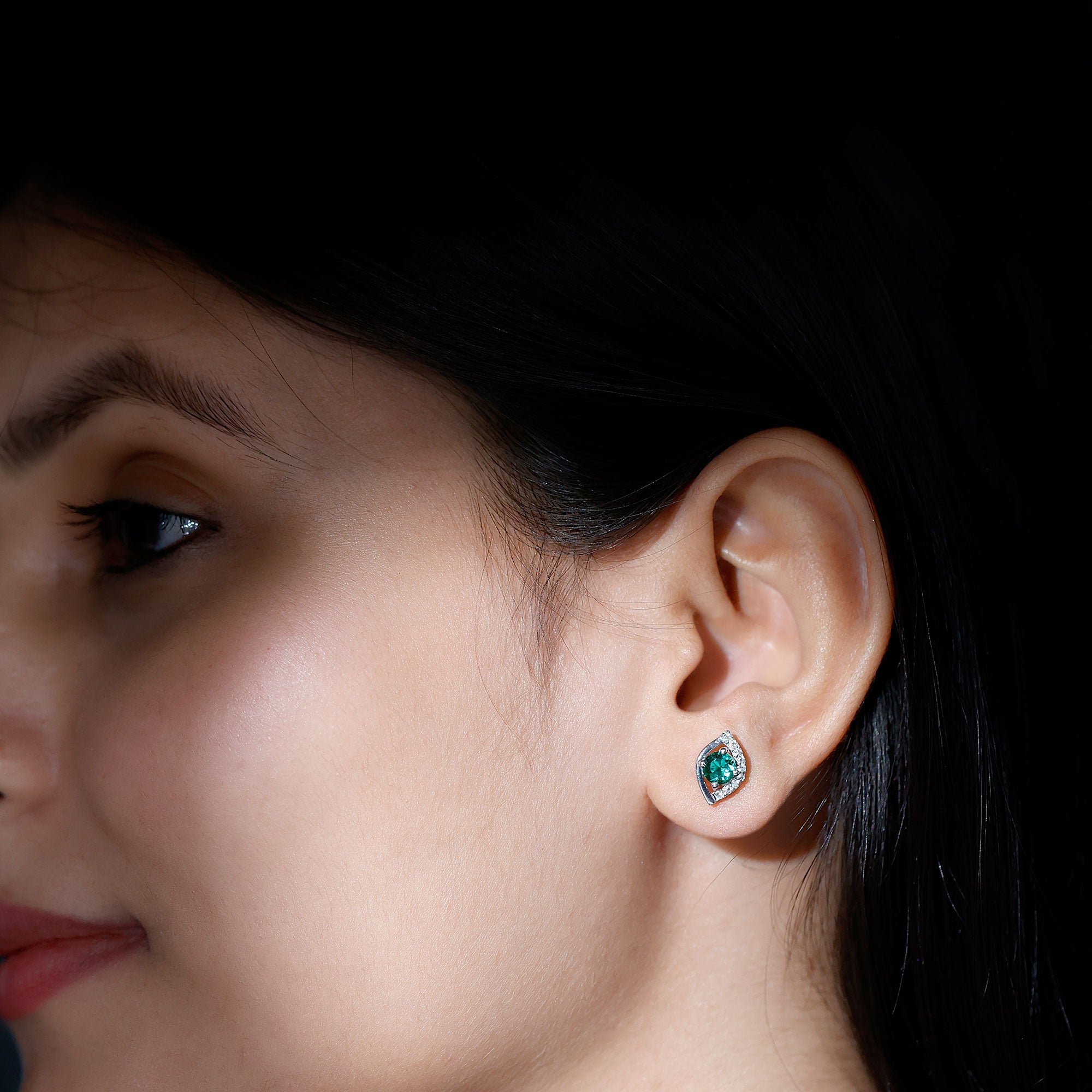 Sterling Silver 1 Carat Lab Grown Emerald Stud Earrings with Moissanite