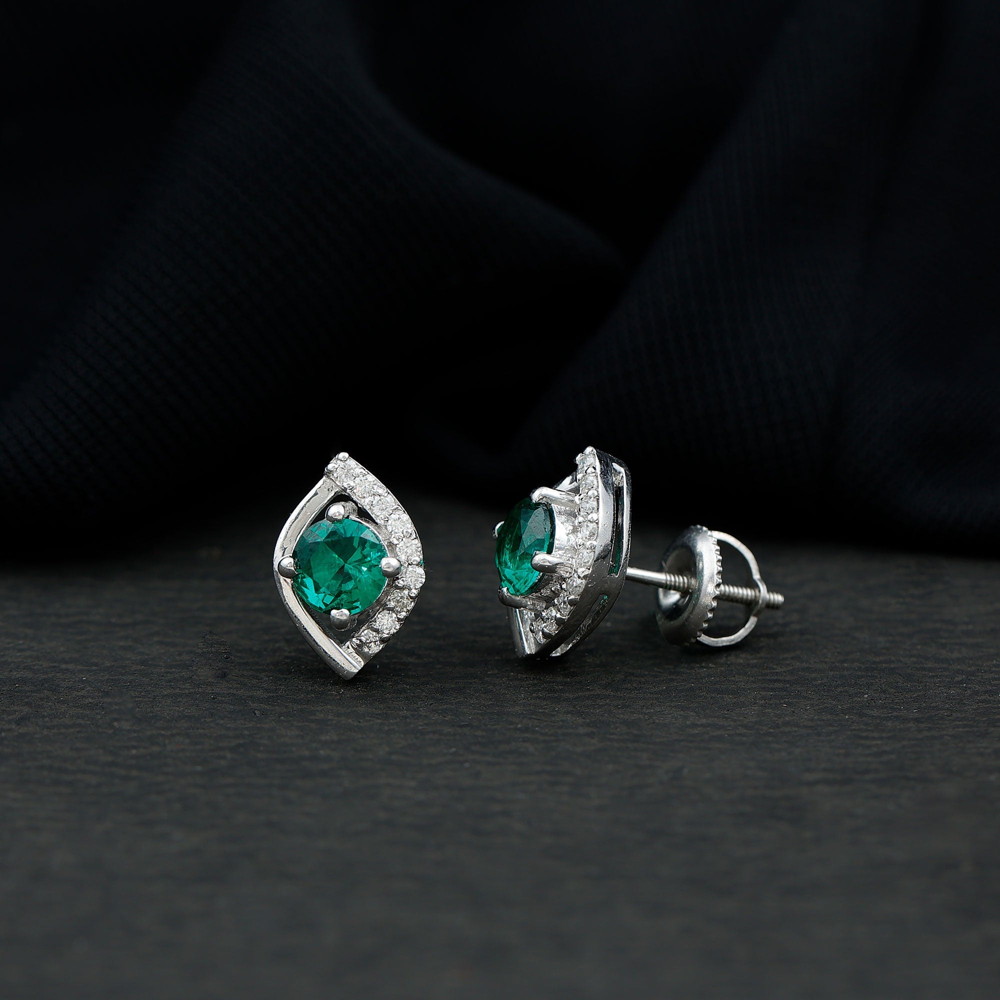 Sterling Silver 1 Carat Lab Grown Emerald Stud Earrings with Moissanite