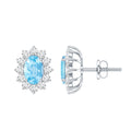 Real 0.8 Carat Oval Aquamarine Stud Earrings with Lab Diamond Halo
