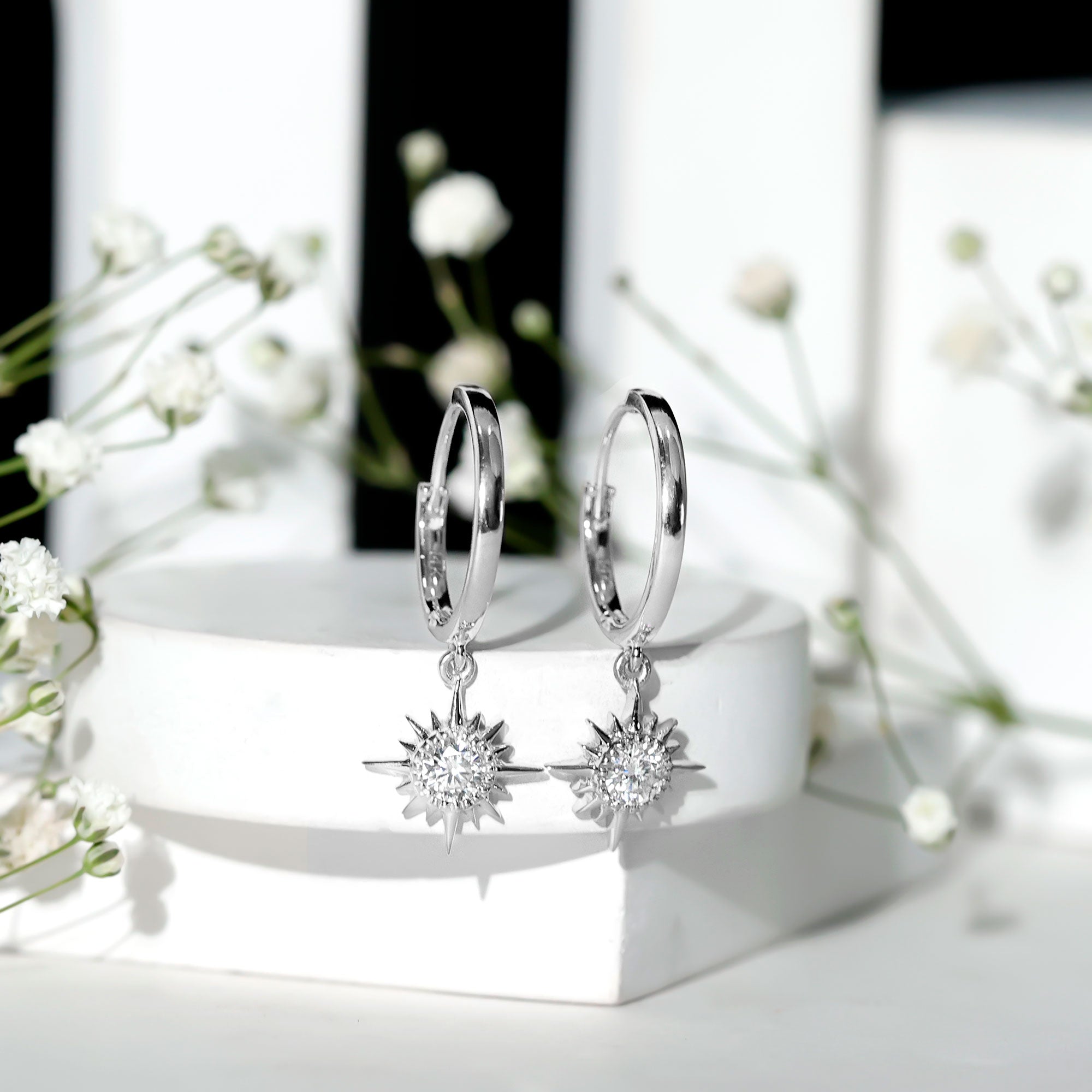 Certified Lab Grown Diamond Sunburst Hoop Earrings