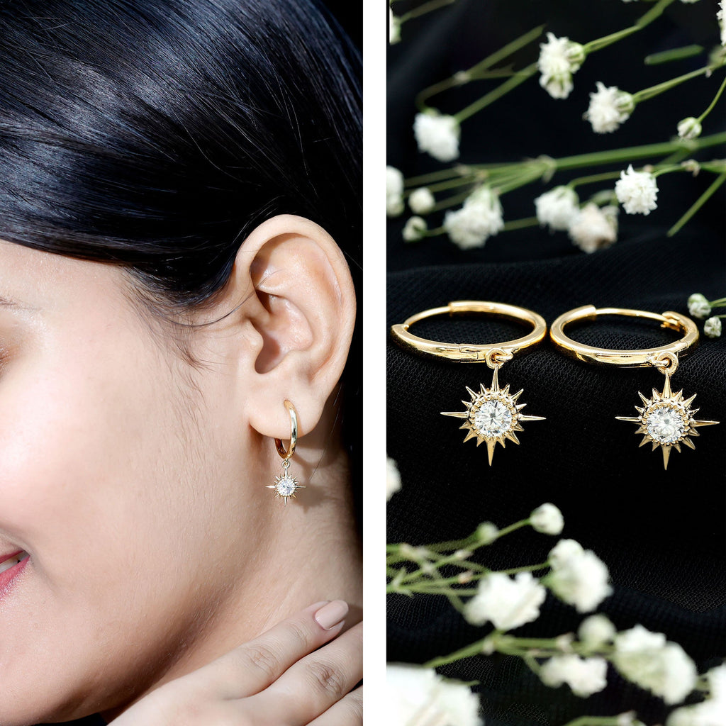 Certified Lab Grown Diamond Sunburst Hoop Earrings