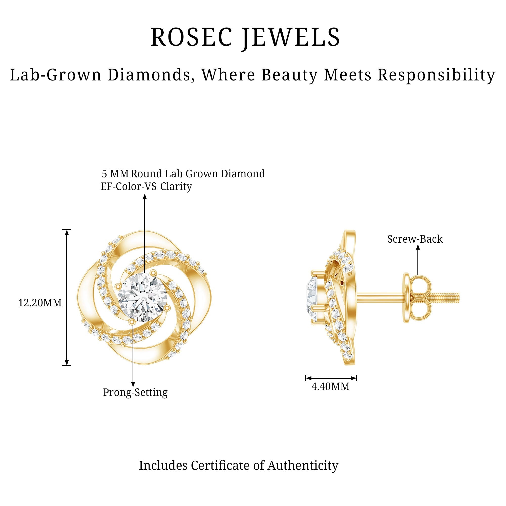 Certified Lab 5 MM Round Diamond Swirl Stud Earrings