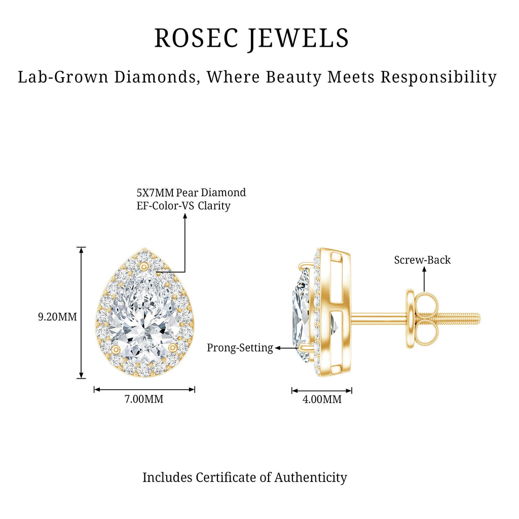 Certified 5X7 MM Lab Grown Diamond Teardrop Stud Earrings