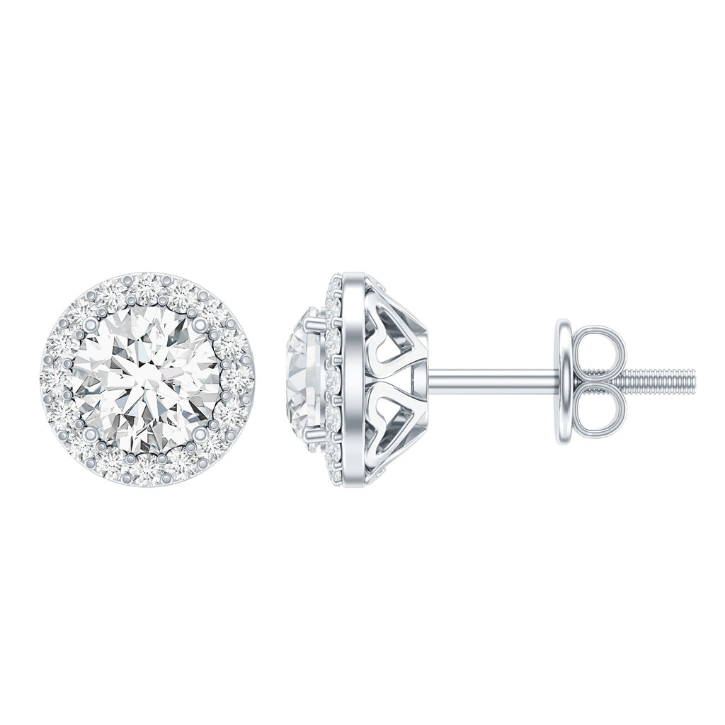 5 MM Round Lab Grown Diamond Halo Stud Earrings With Screw Back