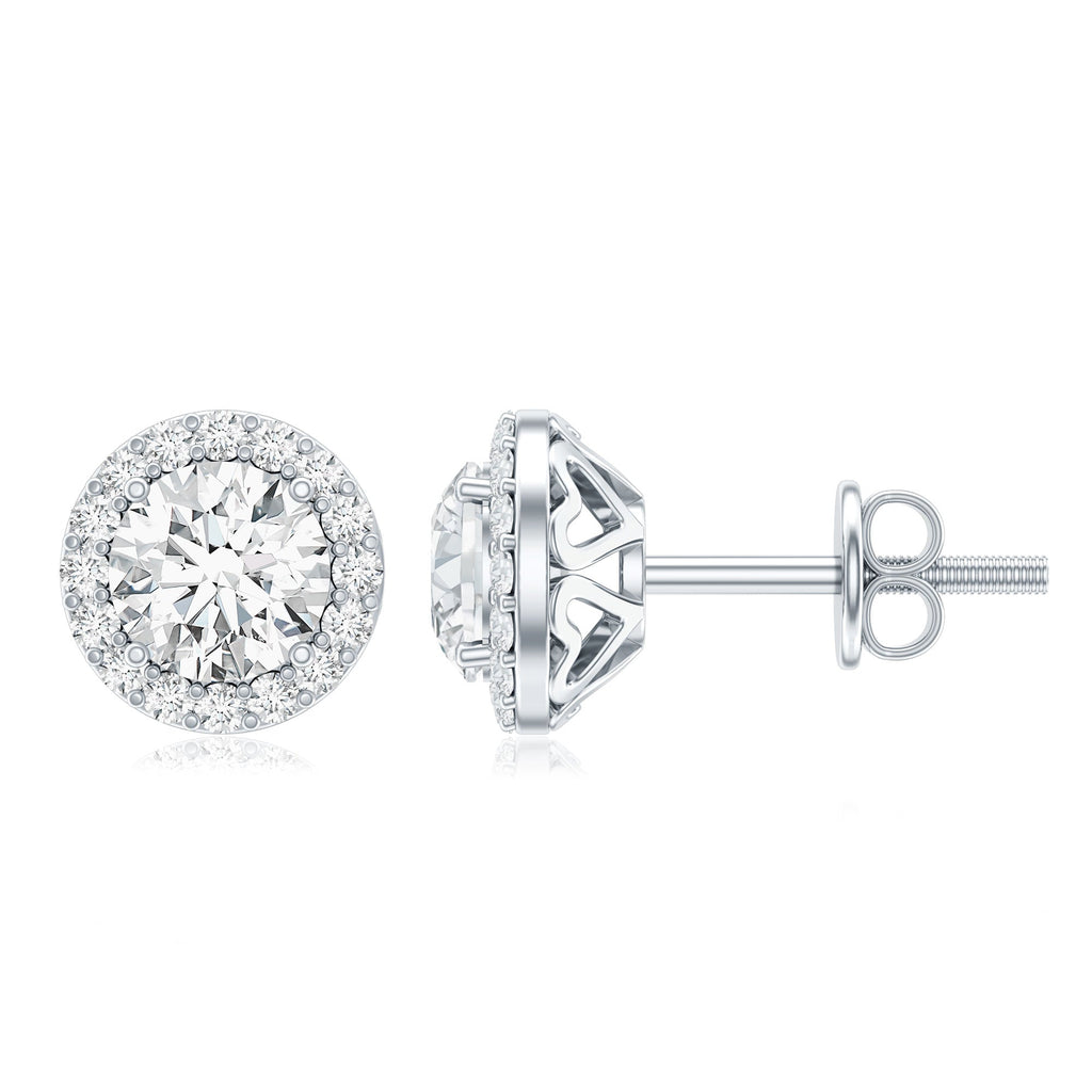 5 MM Round Lab Grown Diamond Halo Stud Earrings With Screw Back
