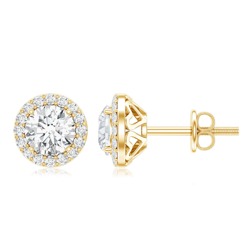 5 MM Round Lab Grown Diamond Halo Stud Earrings With Screw Back