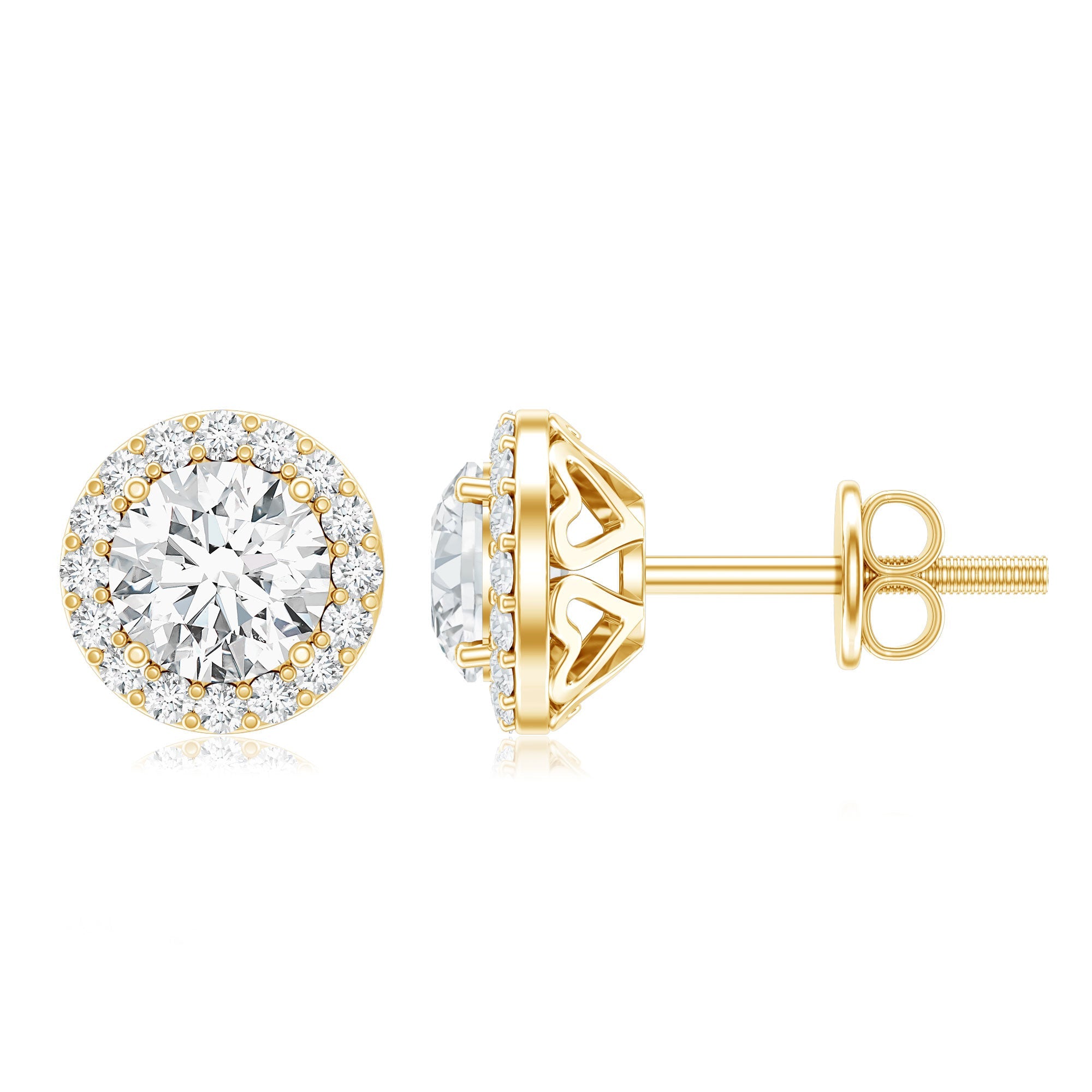 5 MM Round Lab Grown Diamond Halo Stud Earrings With Screw Back