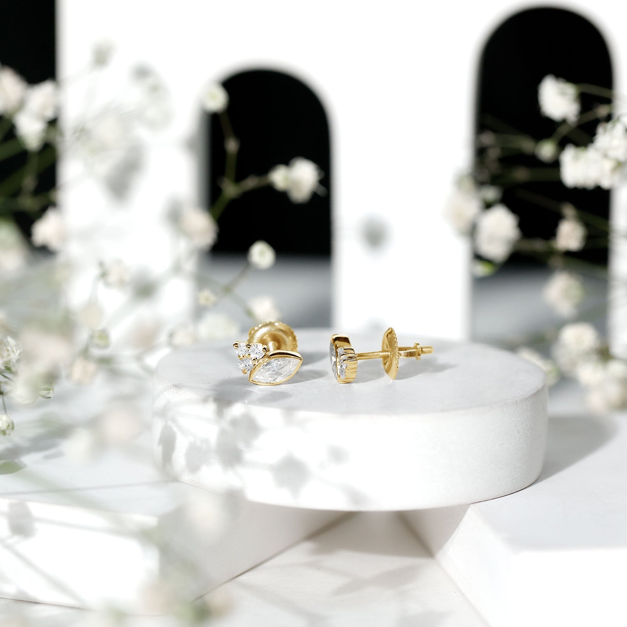 Bezel Set Lab Marquise Diamond Stud Earrings