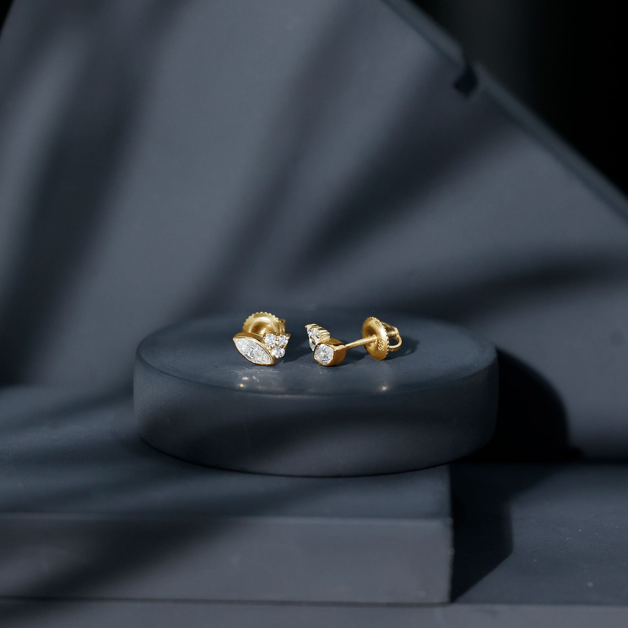 Bezel Set Lab Marquise Diamond Stud Earrings