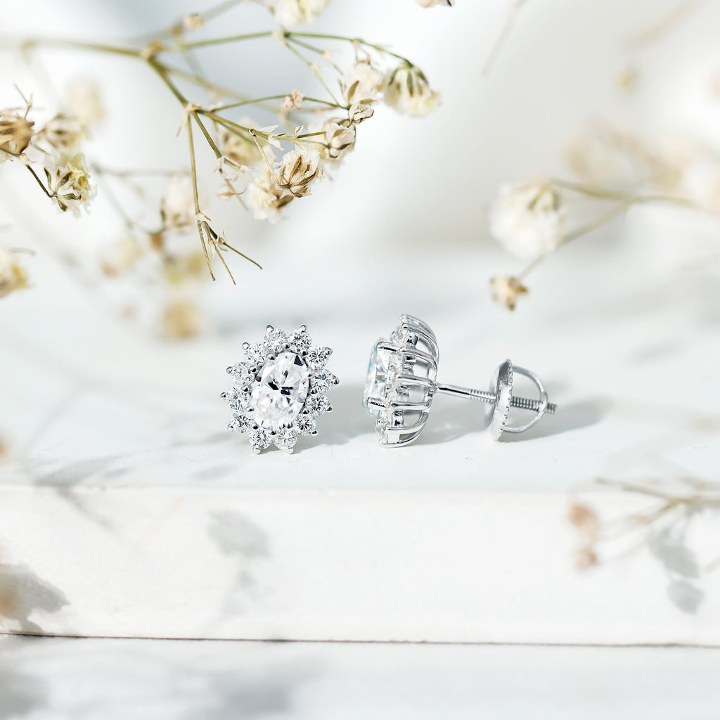 Certified Oval Shaped Lab Grown Diamond Halo Stud Earrings