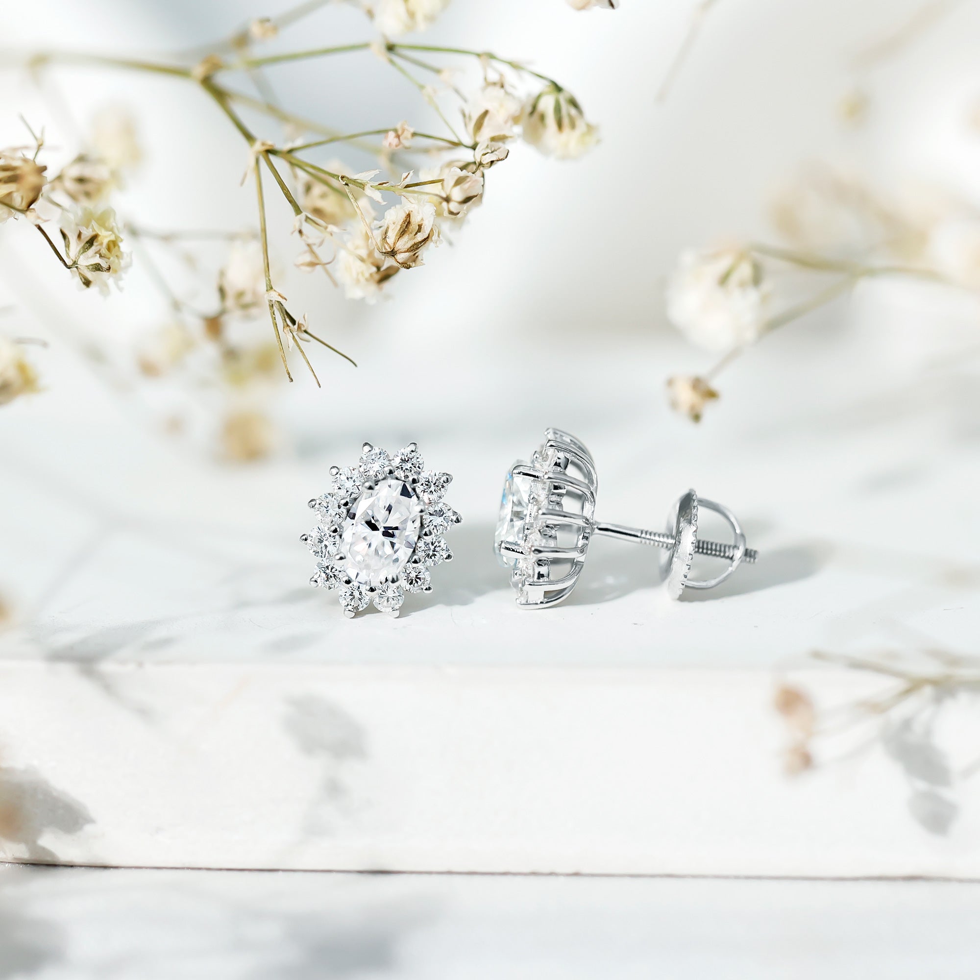 Certified Oval Shaped Lab Grown Diamond Halo Stud Earrings