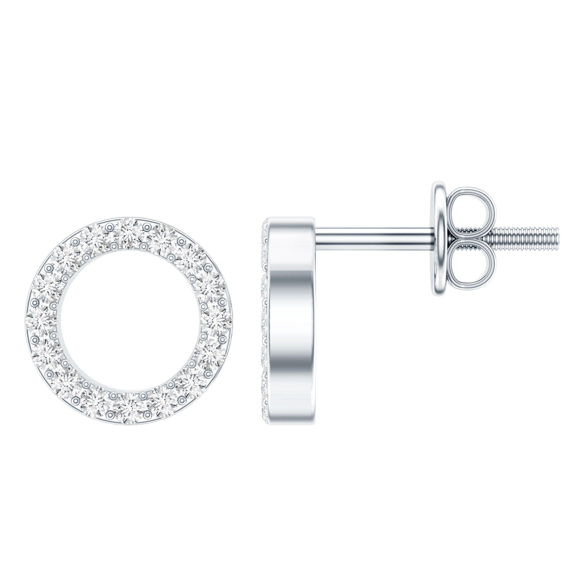 Lab Grown Diamond Circle Stud Earrings With Screw Back