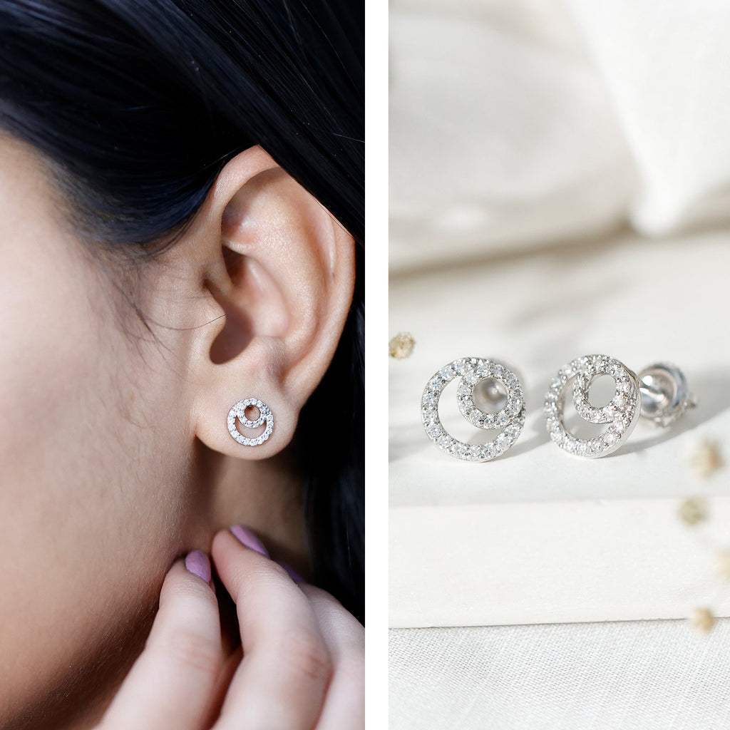 Lab Grown Diamond Double Circle Stud Earrings